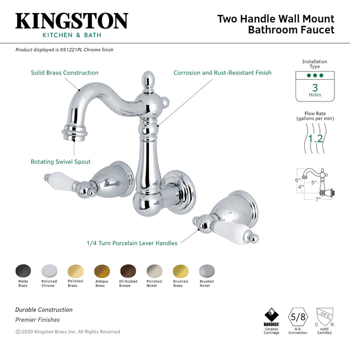 Heritage KS1222PL Two-Handle 3-Hole Wall Mount Bathroom Faucet, Polished Brass