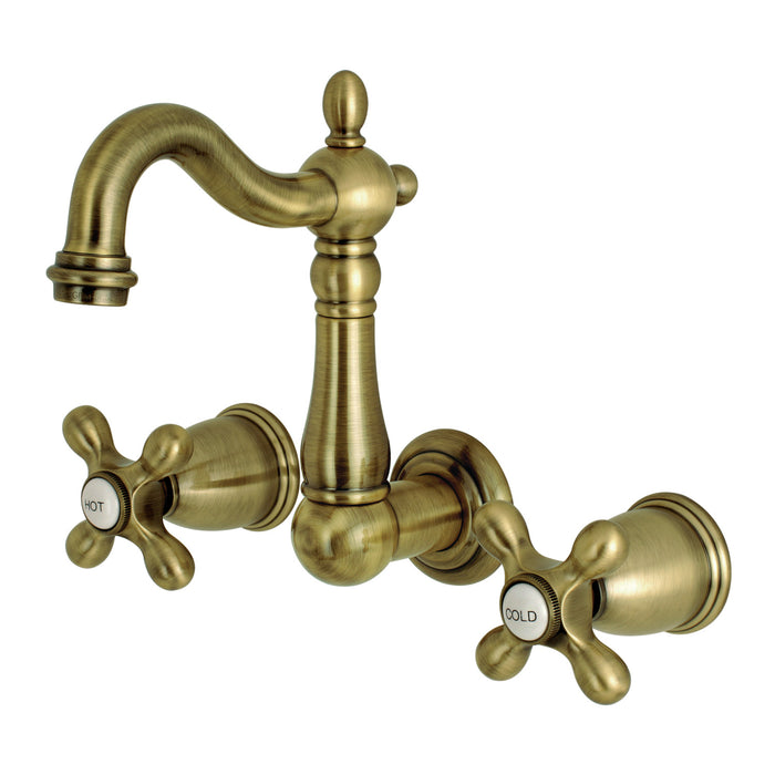 Heritage KS1223AX Two-Handle 3-Hole Wall Mount Bathroom Faucet, Antique Brass