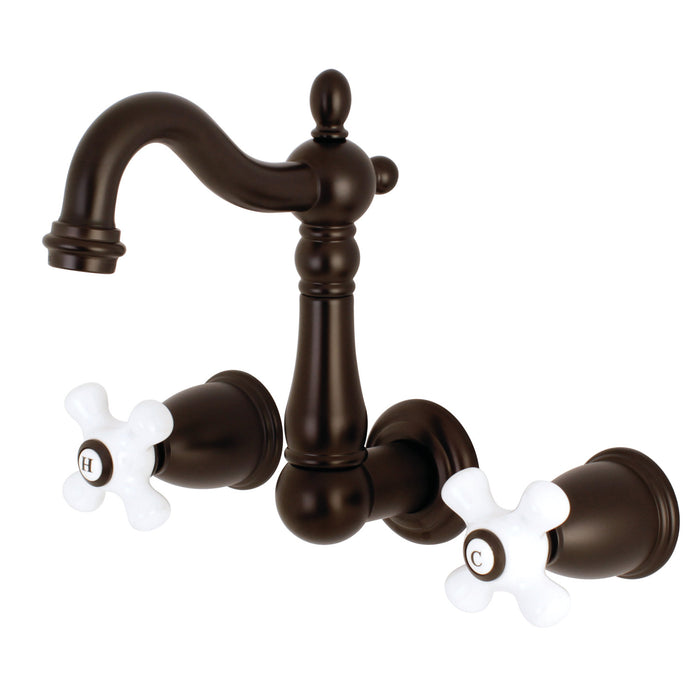 Kingston Heirloom KS1225PX - Heritage Double-Handle 3-Hole Wall Mount Bathroom Faucet, Oil Rubbed Bronze