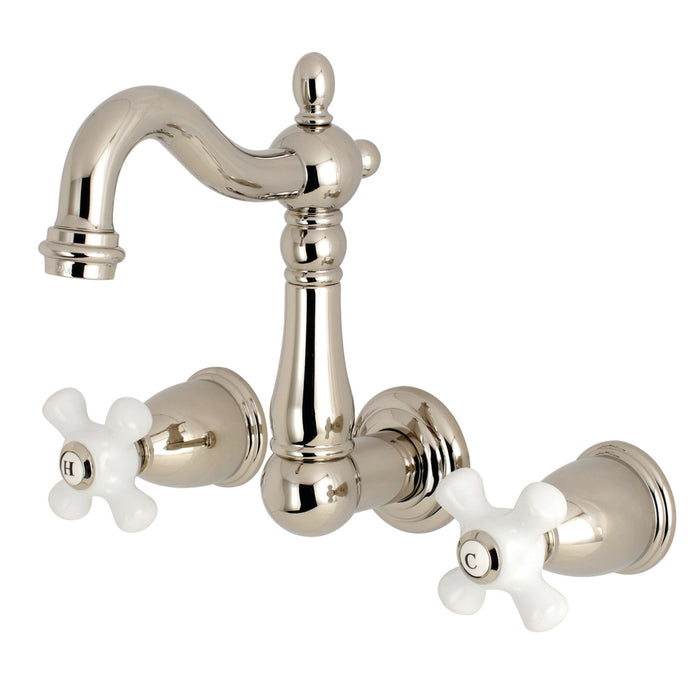 Heritage KS1226PX Two-Handle 3-Hole Wall Mount Bathroom Faucet, Polished Nickel