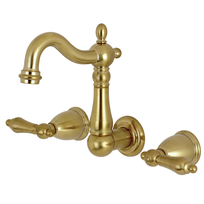 Heritage KS1227AL Two-Handle 3-Hole Wall Mount Bathroom Faucet, Brushed Brass