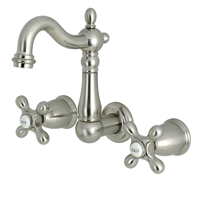 Heritage KS1228AX Two-Handle 3-Hole Wall Mount Bathroom Faucet, Brushed Nickel