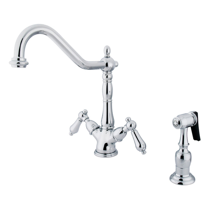 Heritage KS1231ALBS Two-Handle 2-or-4 Hole Deck Mount Kitchen Faucet with Brass Sprayer, Polished Chrome