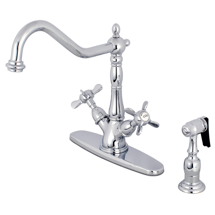Essex KS1231BEXBS Two-Handle 2-or-4 Hole Deck Mount Kitchen Faucet with Brass Sprayer, Polished Chrome