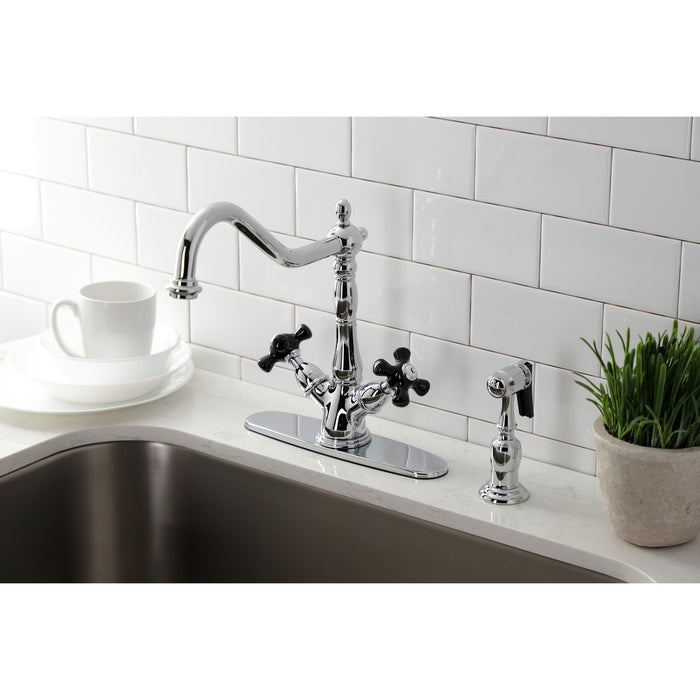 Duchess KS1231PKXBS Two-Handle 2-or-4 Hole Deck Mount Kitchen Faucet with Brass Sprayer, Polished Chrome