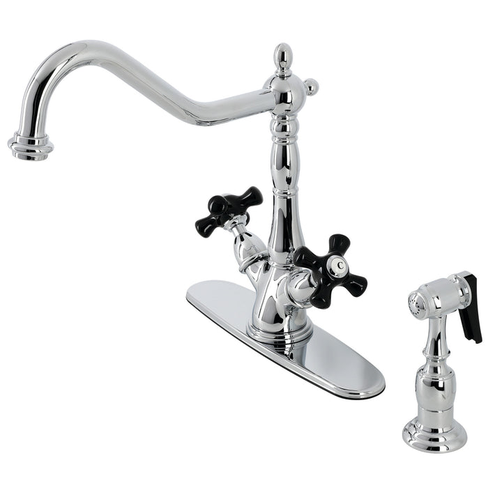 Duchess KS1231PKXBS Two-Handle 2-or-4 Hole Deck Mount Kitchen Faucet with Brass Sprayer, Polished Chrome