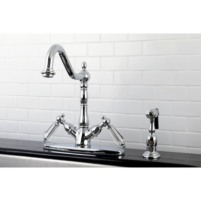 Wilshire KS1231WLLBS Two-Handle 2-or-4 Hole Deck Mount Kitchen Faucet with Brass Sprayer, Polished Chrome