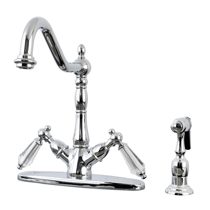 Wilshire KS1231WLLBS Two-Handle 2-or-4 Hole Deck Mount Kitchen Faucet with Brass Sprayer, Polished Chrome