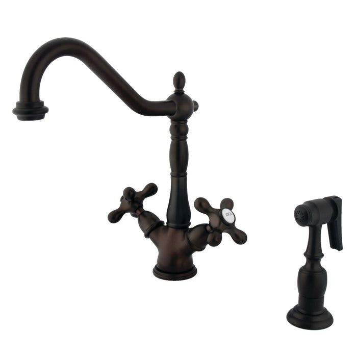 Heritage KS1235AXBS Two-Handle 2-or-4 Hole Deck Mount Kitchen Faucet with Brass Sprayer, Oil Rubbed Bronze