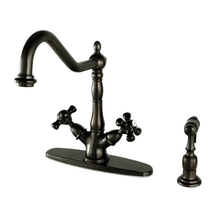 Duchess KS1235PKXBS Two-Handle 2-or-4 Hole Deck Mount Kitchen Faucet with Brass Sprayer, Oil Rubbed Bronze