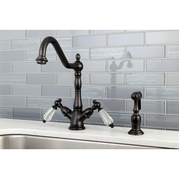 Wilshire KS1235WLLBS Two-Handle 2-or-4 Hole Deck Mount Kitchen Faucet with Brass Sprayer, Oil Rubbed Bronze