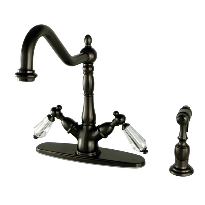 Wilshire KS1235WLLBS Two-Handle 2-or-4 Hole Deck Mount Kitchen Faucet with Brass Sprayer, Oil Rubbed Bronze
