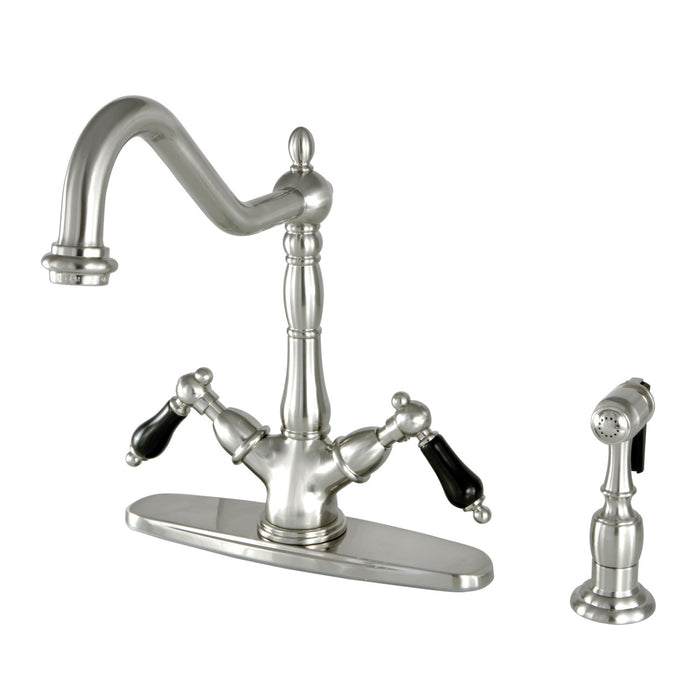 Duchess KS1238PKLBS Two-Handle 2-or-4 Hole Deck Mount Kitchen Faucet with Brass Sprayer, Brushed Nickel