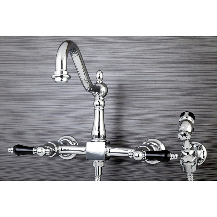 Duchess KS1241PKLBS Two-Handle 2-Hole Wall Mount Bridge Kitchen Faucet with Brass Sprayer, Polished Chrome