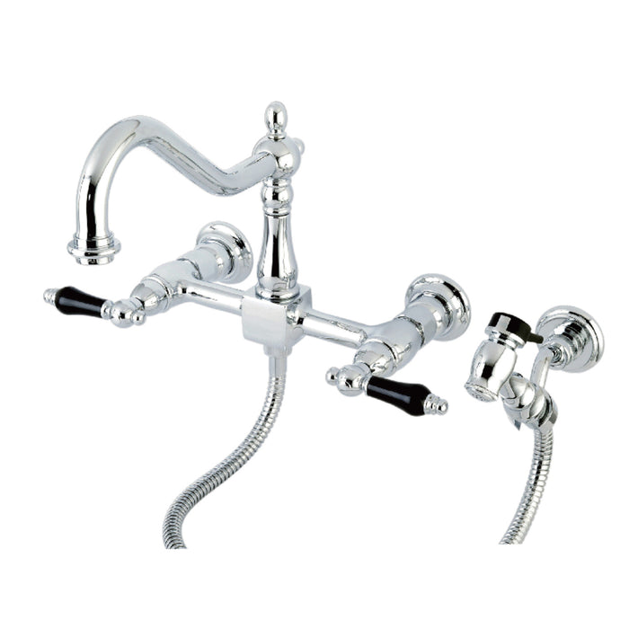 Duchess KS1241PKLBS Two-Handle 2-Hole Wall Mount Bridge Kitchen Faucet with Brass Sprayer, Polished Chrome