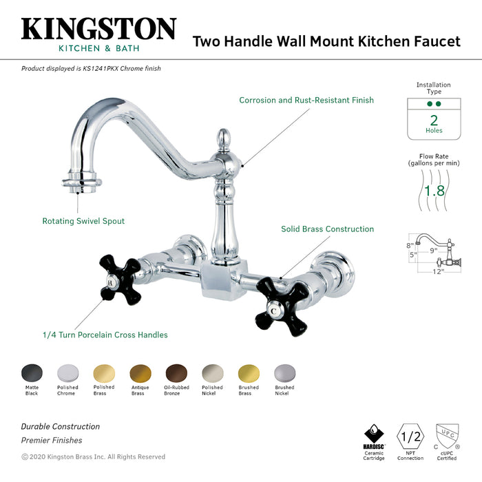 Duchess KS1241PKX Two-Handle 2-Hole Wall Mount Bridge Kitchen Faucet, Polished Chrome