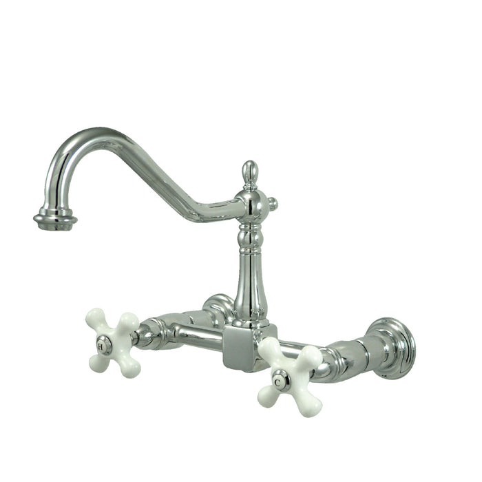 Kingston Heirloom KS1241PX - Heritage Two-Handle 2-Hole Wall Mount Bridge Kitchen Faucet, Polished Chrome