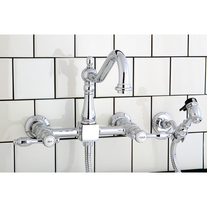 Tudor KS1241TALBS Two-Handle 2-Hole Wall Mount Bridge Kitchen Faucet with Brass Sprayer, Polished Chrome