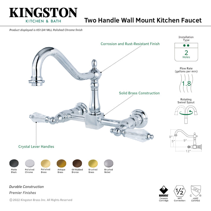 Wilshire KS1241WLL Two-Handle 2-Hole Wall Mount Bridge Kitchen Faucet, Polished Chrome
