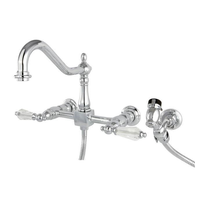 Wilshire KS1241WLLBS Two-Handle 2-Hole Wall Mount Bridge Kitchen Faucet with Brass Sprayer, Polished Chrome