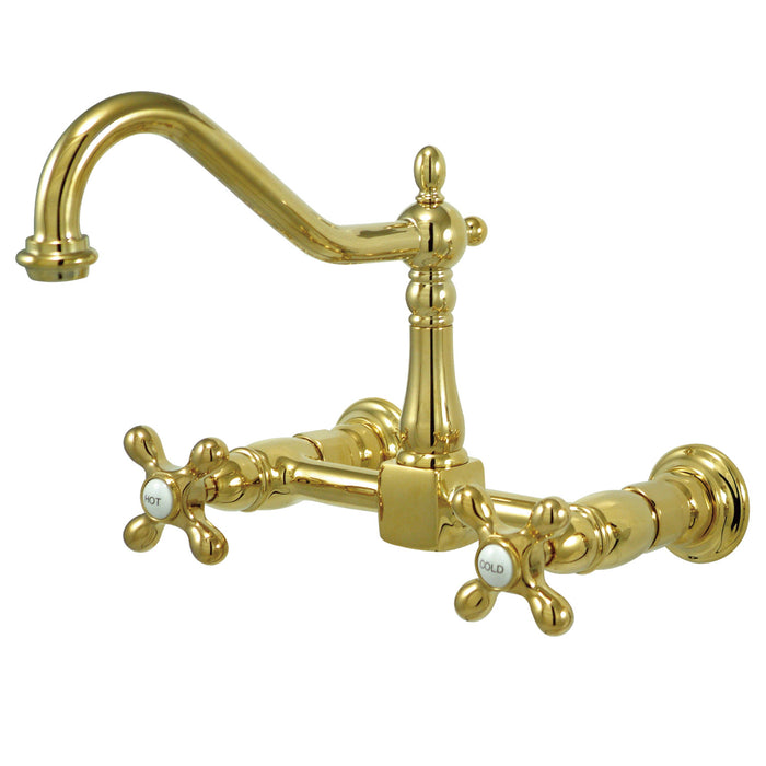 Heritage KS1242AX Two-Handle 2-Hole Wall Mount Bridge Kitchen Faucet, Polished Brass