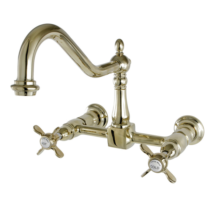 Essex KS1242BEX Two-Handle 2-Hole Wall Mount Bridge Kitchen Faucet, Polished Brass