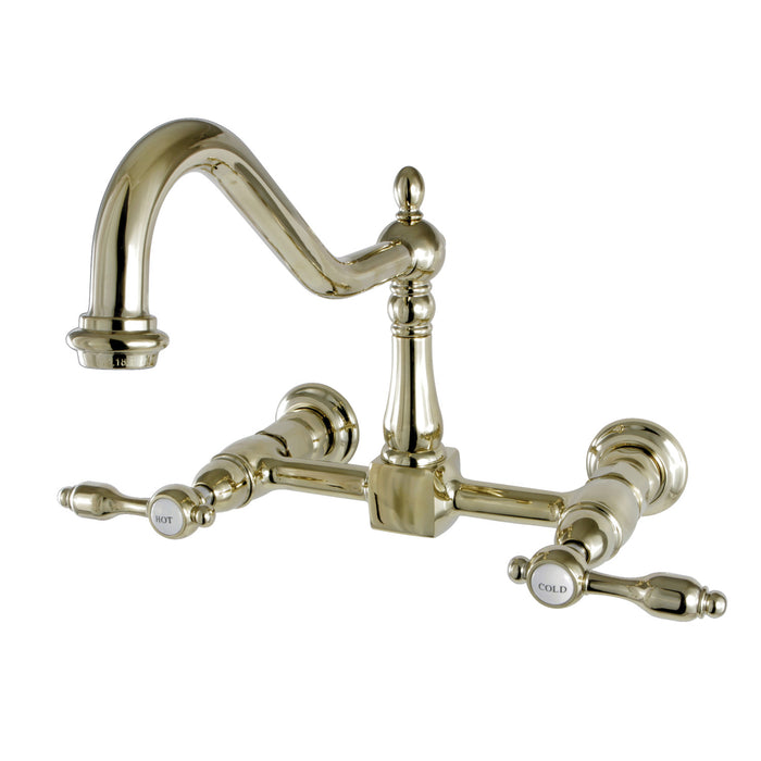 Tudor KS1242TAL Two-Handle 2-Hole Wall Mount Bridge Kitchen Faucet, Polished Brass