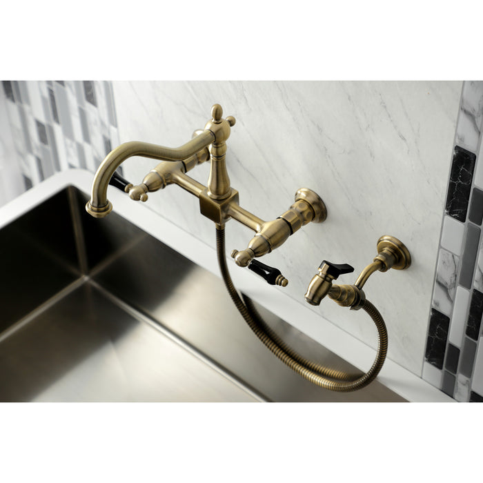 Duchess KS1243PKLBS Two-Handle 2-Hole Wall Mount Bridge Kitchen Faucet with Brass Sprayer, Antique Brass