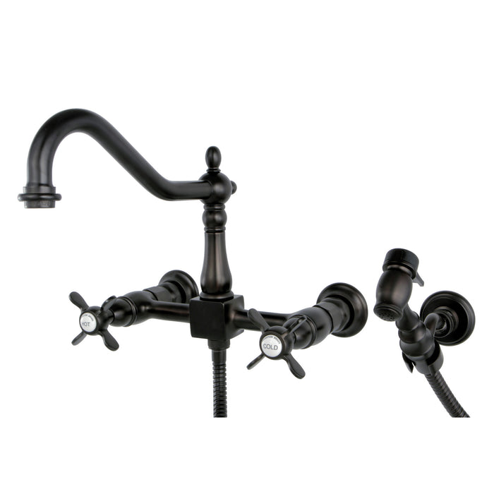 Essex KS1245BEXBS Two-Handle 2-Hole Wall Mount Bridge Kitchen Faucet with Brass Sprayer, Oil Rubbed Bronze