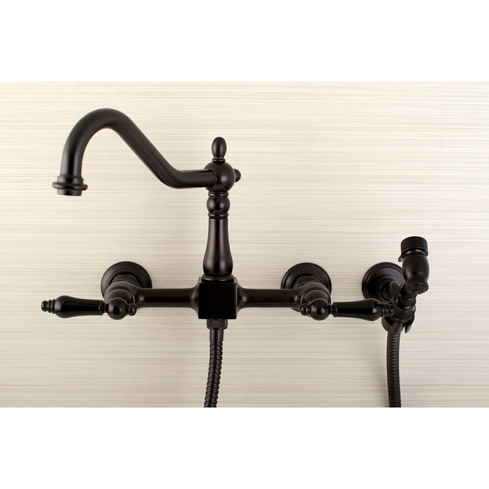 Duchess KS1245PKLBS Two-Handle 2-Hole Wall Mount Bridge Kitchen Faucet with Brass Sprayer, Oil Rubbed Bronze