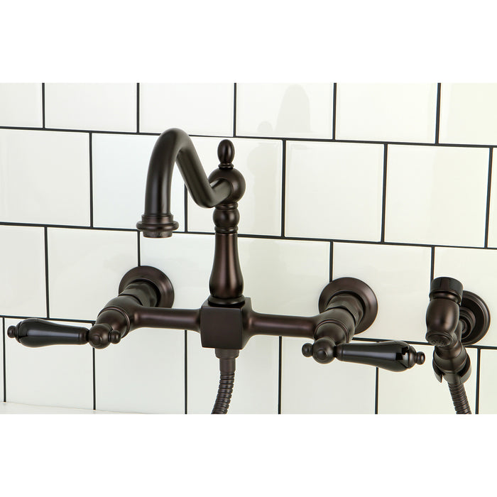 Duchess KS1245PKLBS Two-Handle 2-Hole Wall Mount Bridge Kitchen Faucet with Brass Sprayer, Oil Rubbed Bronze