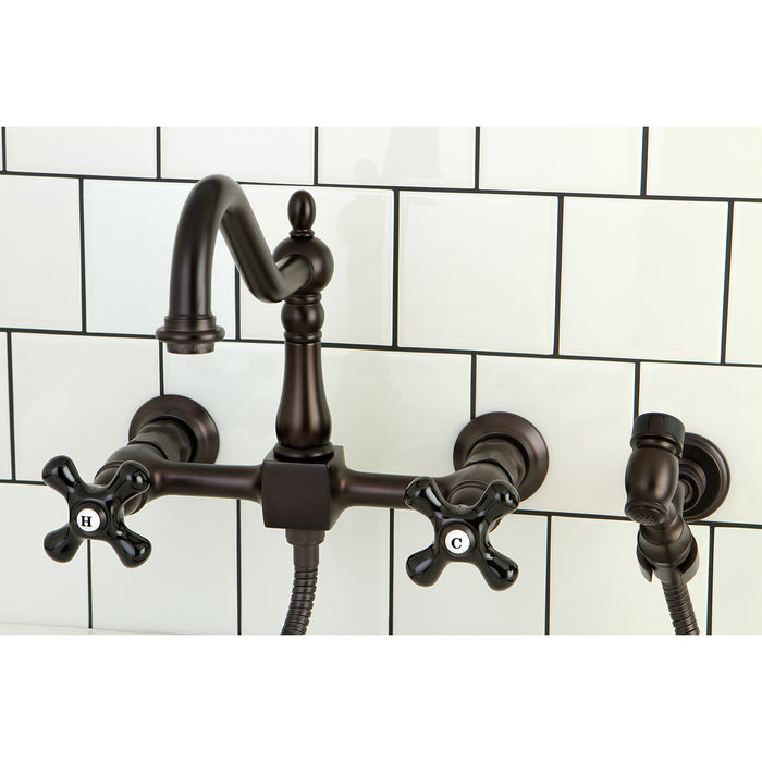 Duchess KS1245PKXBS Two-Handle 2-Hole Wall Mount Bridge Kitchen Faucet with Brass Sprayer, Oil Rubbed Bronze