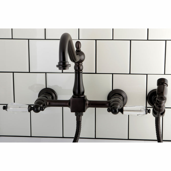 Wilshire KS1245WLLBS Two-Handle 2-Hole Wall Mount Bridge Kitchen Faucet with Brass Sprayer, Oil Rubbed Bronze