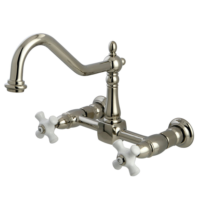 Heritage KS1246PX Two-Handle 2-Hole Wall Mount Bridge Kitchen Faucet, Polished Nickel