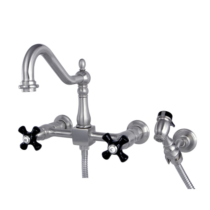 Duchess KS1248PKXBS Two-Handle 2-Hole Wall Mount Bridge Kitchen Faucet with Brass Sprayer, Brushed Nickel