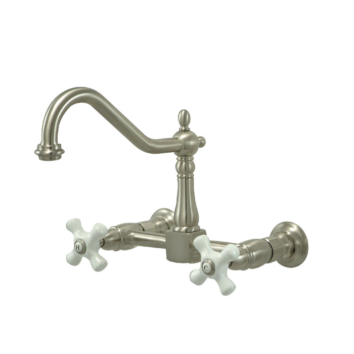 Heritage KS1248PX Two-Handle 2-Hole Wall Mount Bridge Kitchen Faucet, Brushed Nickel