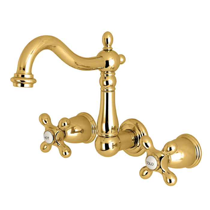 Heritage KS1252AX Two-Handle 3-Hole Wall Mount Bathroom Faucet, Polished Brass
