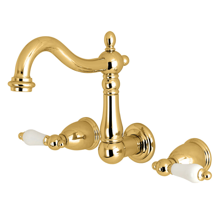 Heritage KS1252PL Two-Handle 3-Hole Wall Mount Bathroom Faucet, Polished Brass
