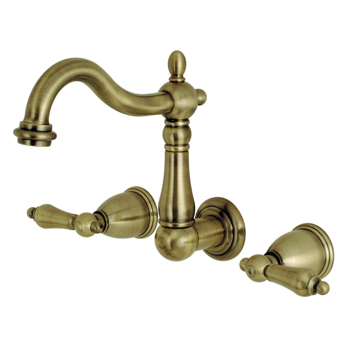 Heritage KS1253AL Two-Handle 3-Hole Wall Mount Bathroom Faucet, Antique Brass