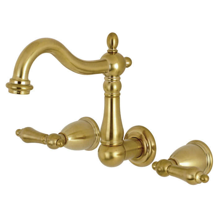 Heritage KS1257AL Two-Handle 3-Hole Wall Mount Bathroom Faucet, Brushed Brass