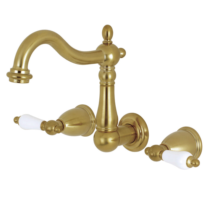 Heritage KS1257PL Two-Handle 3-Hole Wall Mount Bathroom Faucet, Brushed Brass