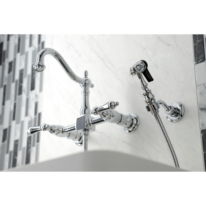 Heritage KS1261ALBS Two-Handle 2-Hole Wall Mount Bridge Kitchen Faucet with Brass Sprayer, Polished Chrome
