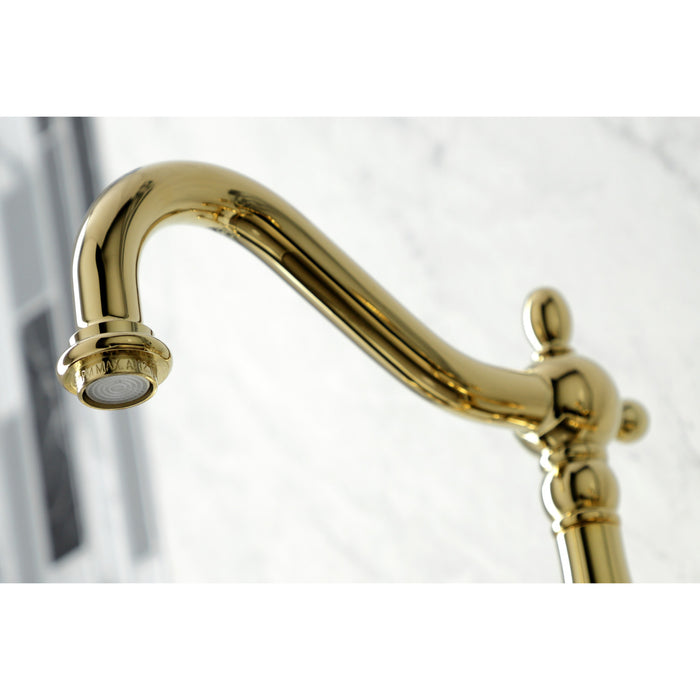 Heritage KS1262ALBS Two-Handle 2-Hole Wall Mount Bridge Kitchen Faucet with Brass Sprayer, Polished Brass