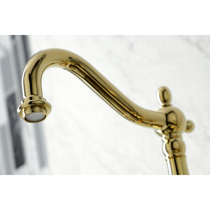 Duchess KS1262PKLBS Two-Handle 2-Hole Wall Mount Bridge Kitchen Faucet with Brass Sprayer, Polished Brass