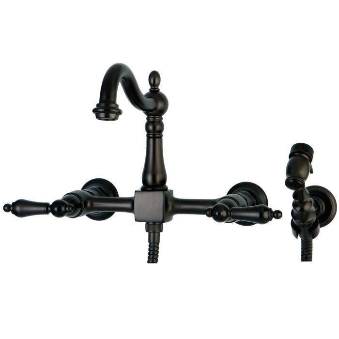 Heritage KS1265ALBS Two-Handle 2-Hole Wall Mount Bridge Kitchen Faucet with Brass Sprayer, Oil Rubbed Bronze