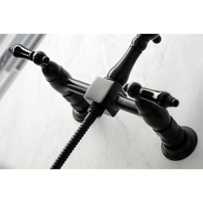 Duchess KS1265PKLBS Two-Handle 2-Hole Wall Mount Bridge Kitchen Faucet with Brass Sprayer, Oil Rubbed Bronze