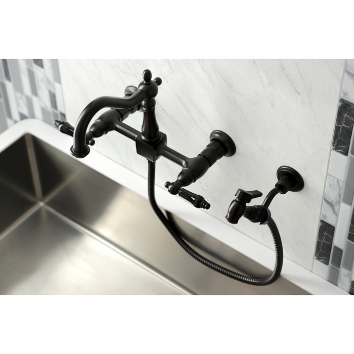 Duchess KS1265PKLBS Two-Handle 2-Hole Wall Mount Bridge Kitchen Faucet with Brass Sprayer, Oil Rubbed Bronze