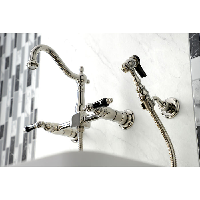 Duchess KS1266PKLBS Two-Handle 2-Hole Wall Mount Bridge Kitchen Faucet with Brass Sprayer, Polished Nickel