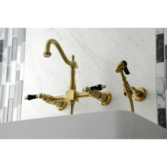 Duchess KS1267PKLBS Two-Handle 2-Hole Wall Mount Bridge Kitchen Faucet with Brass Sprayer, Brushed Brass