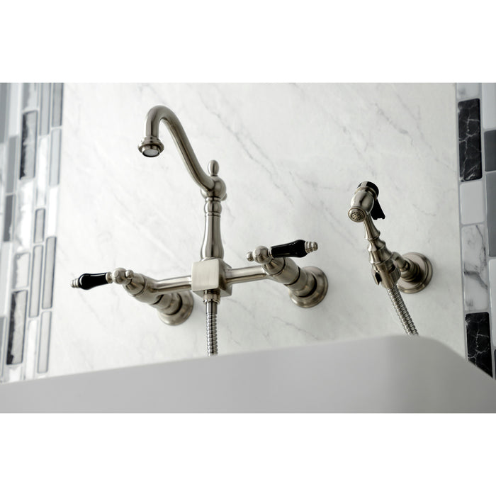 Duchess KS1268PKLBS Two-Handle 2-Hole Wall Mount Bridge Kitchen Faucet with Brass Sprayer, Brushed Nickel